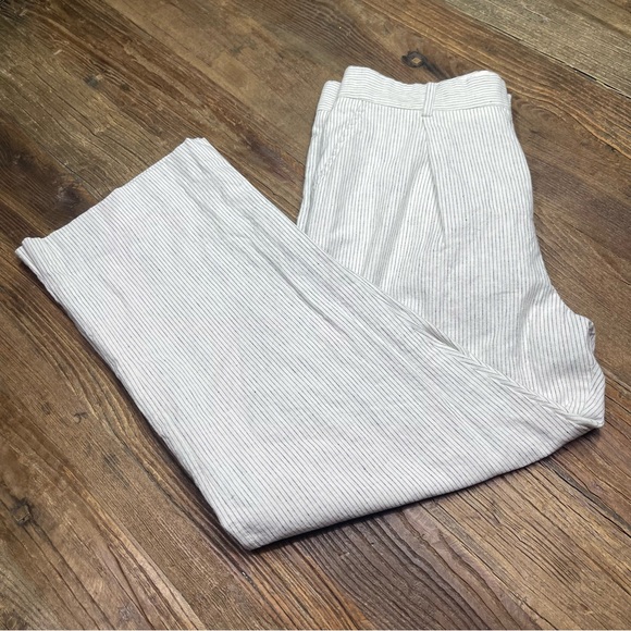 Mango MNG Straight Leg Striped Cotton Linen Pants Size 8 - Picture 7 of 12